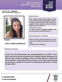 Se solicita el apoyo para localizar a la desaparecida Katia Carrillo Morelos